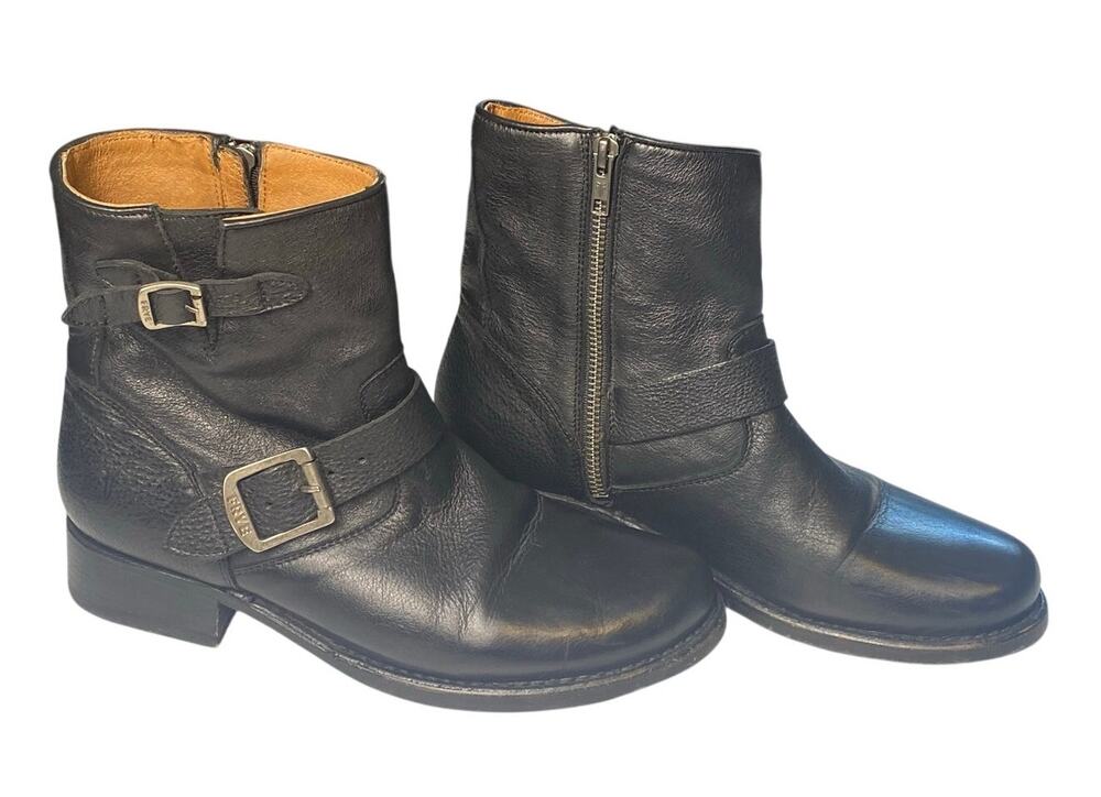 Frye Vicky Engineer Black Ankle Boots Zipper Closure Women's Size 9